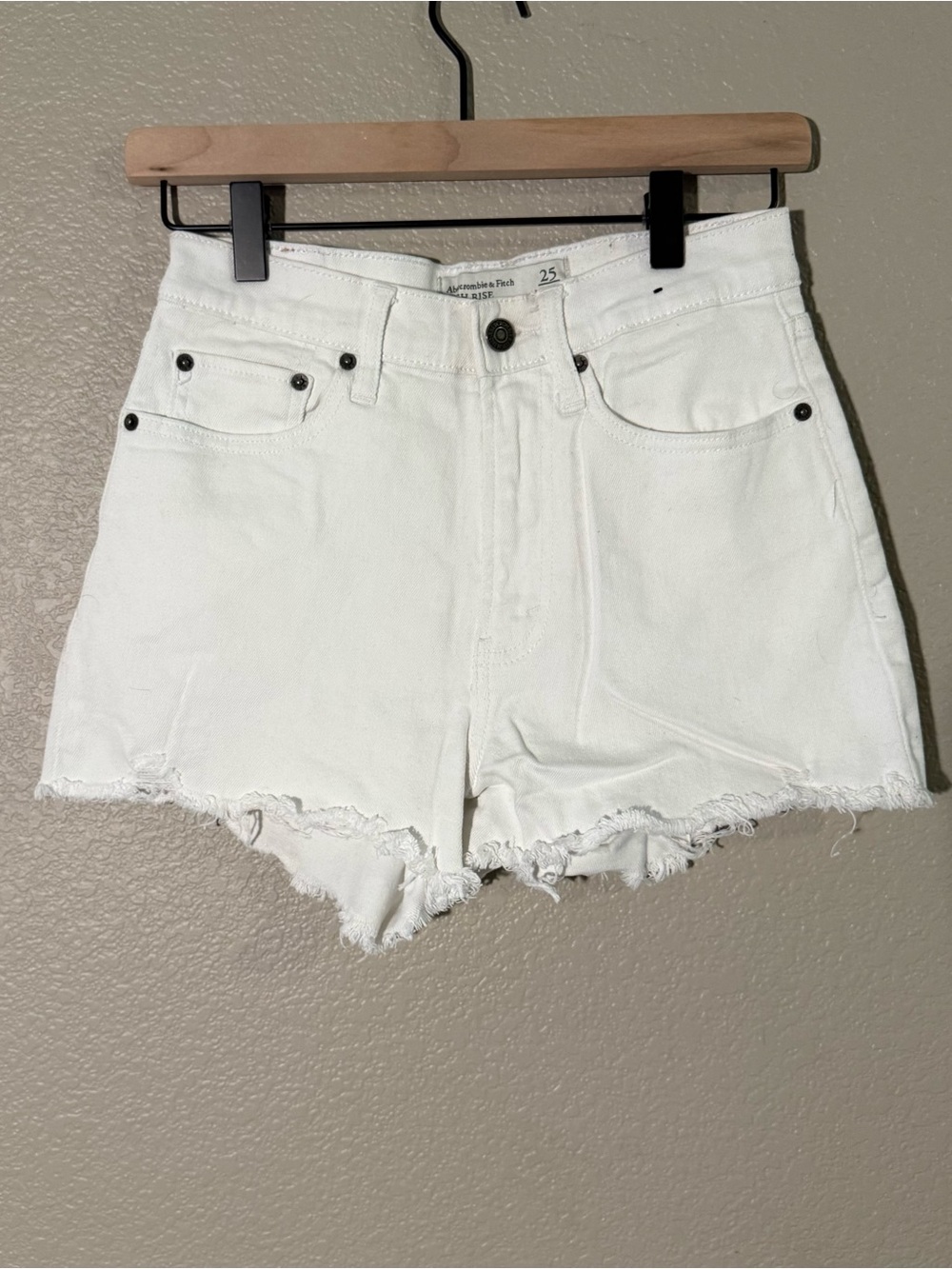 Abercrombie & Fitch White High-Rise Frayed Denim Shorts